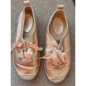 COACH  Woman’s  Shoes RAMIRA ESPADRILLES LEATHER Ribbon Lace Gold Glitter SZ 7B